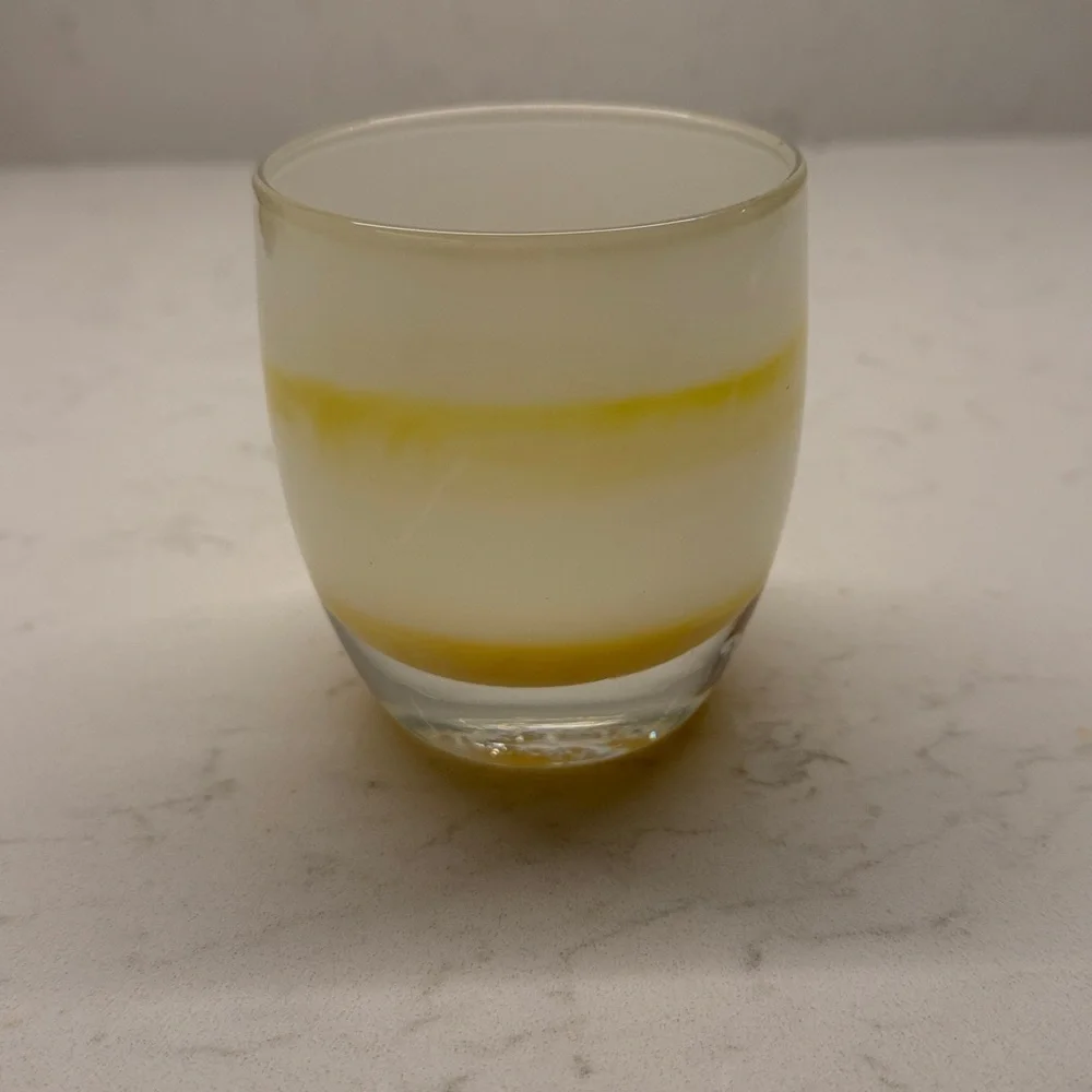 Glassybaby “Awesome Ain’t Easy” Yellow and White Glass Candle Votive - Picture 3 of 4